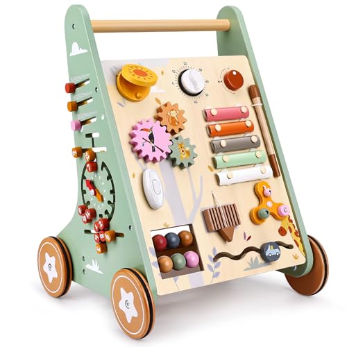 Highbird Lauflernwagen Holz, Montessori Lauflernspielzeug, Baby Lauflernhilfe Holz mit gummierten Holzrädern für Mädchen & Jungen ab 1 Jahr, Motorische Fähigkeiten und Regt die Kreativität an