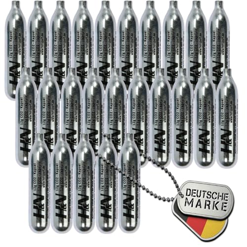 25 x 12g Co2 Kapseln für Airsoft Pistole, Softair, Paintball, Luftpistole oder Luftgewehr - H&N Sport CO2 Patronen Kapsel