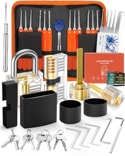 Eventronic 38+4 Teiliges Lockpicking Set, 38-Teiliges Dietrich Set mit 4 Transparentem Trainingsschlössern und Anleitung, für Schlosserei, Anfänger und Profisrleicht