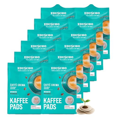 Eduscho Kaffeepads Vorratspack Maxi Packung, Caffè Crema, 384 Pads – 12 x 32 Pads, würzig, intensiv, für alle Pad Maschinen, industriell kompostierbar