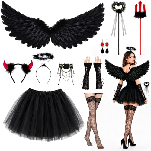 XIMISHOP 10Stück Halloween Teufel Engel Kostüm Damen Set, Witch Costume