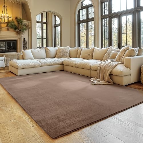 SIMPEX Teppich Wohnzimmer Braun 160x220 cm Kurzflor Teppich Waschbar, weich & rutschfest, modern einfarbiges Design für Wohnzimmer, Küche Schlafzimmer, & Kinderzimmer