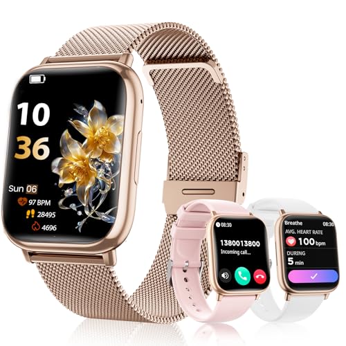 SLOKSFil Smartwatch Damen mit Telefonfunktion, 3 Armbänder 1.83