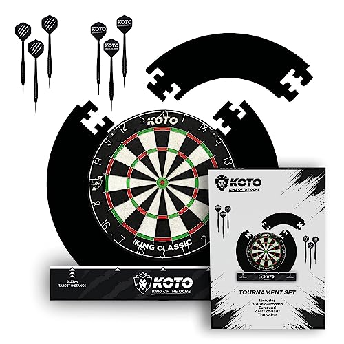 KOTO - Tournament Dartscheibe Set Schwarz, inkl. Surround, 2 Sätze 23 Gramm Darts, Halterung Dartscheibe & Dart Oche