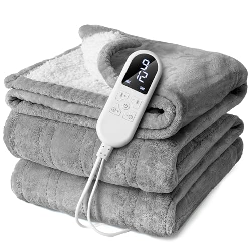 Heizdecke mit Abschaltautomatik 130x160 cm Elektrische Wärmedecke mit 8 Heizstufen bis 55°C&12 Stunden Auto-Off-Timer Überhitzungsschutz Doppelseitig Kuscheldecke Bett Sofa Decke Maschinenwaschbar