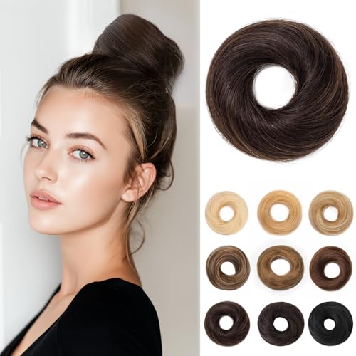 SEGOHAIR 17G Haarteile Echthaar Mit Gummiband Unordentlicher Dutt Donut Accessoire Gerades Haar Für Damen Dunkelbraun Duttformer Echtes Remy Haar Hochsteckfrisuren Chignon