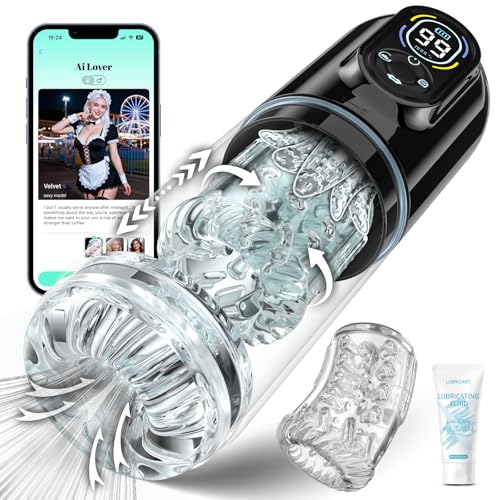 Elektrischer Masturbator KI-Synchronisation Sex Spielzeug für die Männer, Masturbieren für Männer 9 Teleskopfunktion & Rotieren & Saugen & Vibrieren, Sex Toys Taschenmuschi Sexspielzeug Masturbatoren