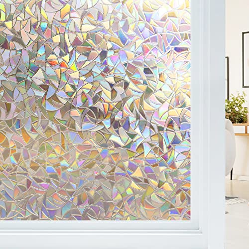 Haton Fensterfolie Blickdicht, Fensterfolie Selbsthaftend Bunt Sichtschutzfolie Fenster, 3D Regenbogen Klebefolie Fenster,ohne Klebstoff UV-Schutz Glasfolie für Wohnzimmer Küche, 44.5 x 200cm