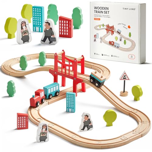 Tiny Land 39 Pcs Holzeisenbahn Set - Holz Eisenbahn Kinder Zug Spielzeug