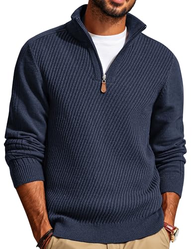 PJ PAUL JONES Herren Pullover Feinstrick Troyer Sweater Strickpulli Strickpullover Einfarbig Business Herbst Winterpullover, Dunkelblau, L