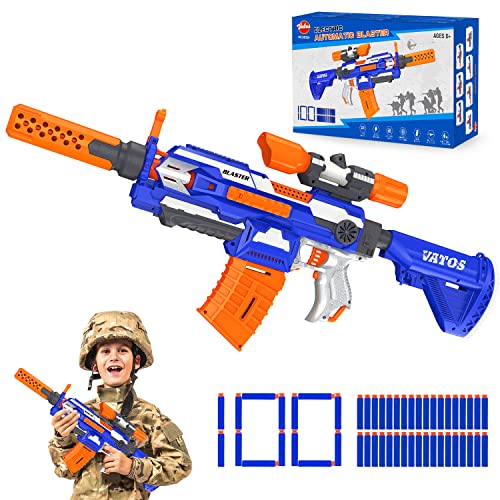 Elektrische Spielzeug Pistole für Kinder - VATOS Elektrisch Automatisch Blaster Gun Sniper 100 Darts mit Scope | Sniper Gewehr Einstellbare Hintere Auflage Geschenke für Jungen Mädchen 6-12 Jahre alt