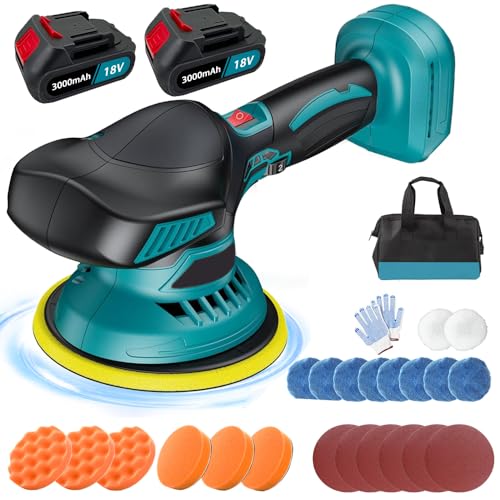 Akku Poliermaschine, Auto Poliermaschine Kompatibel mit Makita 18V Batterie, Exzenter Poliermaschine mit 2 3.0Ah Batterie, Akku Wachsmaschine für Autodetailing, Autoreinigung und Polieren von Auto