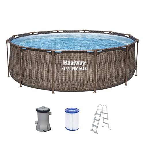 Bestway Steel Pro MAX Frame Pool-Set mit Filterpumpe Ø 366 x 100 cm, Rattan-Optik (Schokobraun), rund