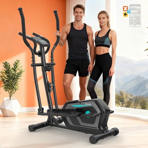 Neezee Crosstrainer für Zuhause mit Bluetooth-App,16-Stufiger Widerstandsstufen,6 kg Magnetischem Schwungrad,Ellipsentrainer mit LCD-Monitor,Pulssensor,Flaschenhalter-Gerätehalterung