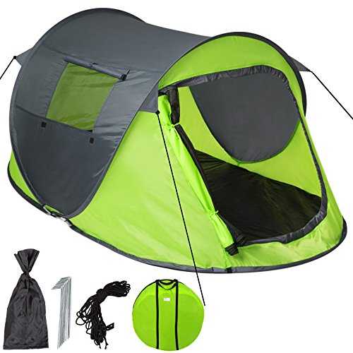 tectake® Pop Up Zelt wasserdicht, Wurfzelt, Camping Zelt 2 Personen, inkl. Heringe und Tragetasche, kleines Packmaß, für Windschutz Strand, als Angelzelt, Campingzelt (Grün-Grau | Nr. 401675)