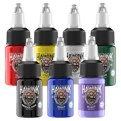 HAWINK Tattoo Farbe Set 0.5oz (15ml) 7 Flaschen Tinten Tattoo Zubehör Ink TI203DE-15-7