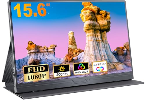 CUIUIC Portable Monitor, 15,6 Zoll Tragbarer Mobiler IPS Bildschirm, FHD 1920x1080 HDR USB C mit Type-C HDMI Anschluß, für Laptop/MacBook/PC/Xboxs/PS, mit Schutzhülle