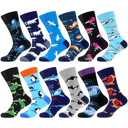 WeciBor Lustige Bunt Herren Tier Socken Geschenk, 12 Paar Neuheit Gemusterte, Größe 43-46