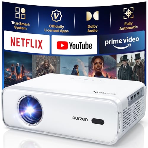 Aurzen EAZZE D1 Smart Beamer Heimkino Projektor 4K Unterstützt Full HD 1080P Beamer mit Netflix & Dolby Audio, Autofokus & Trapezkorrektur, Mini WiFi Bluetooth Video Projektor, Weiß