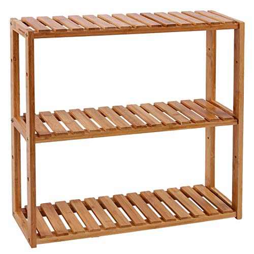 SONGMICS Badregal, Bambus-Regal mit 3 verstellbaren Ablagen, Wandmontage