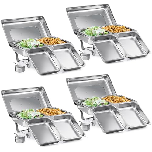 Wilprep Chafing Dish Edelstahl Buffet-Set Warmhaltebehälter Speisenwärmer Wärmebehälter Rechaud für Catering, Buffet und Party (4 Set 1/2+1/2 GN -Behälter)