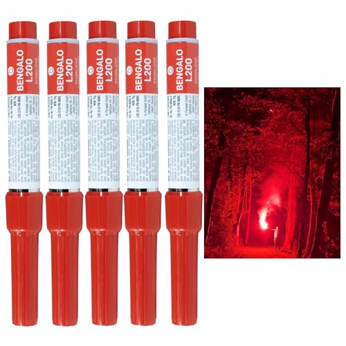 5 Bengalos L200 mit Reisszündung Signalfackel in Rot Gelb Grün Lila Weiß von Pyroweb I Feuerwerk Pyrotechnik der Kategorie F1 (Rot)