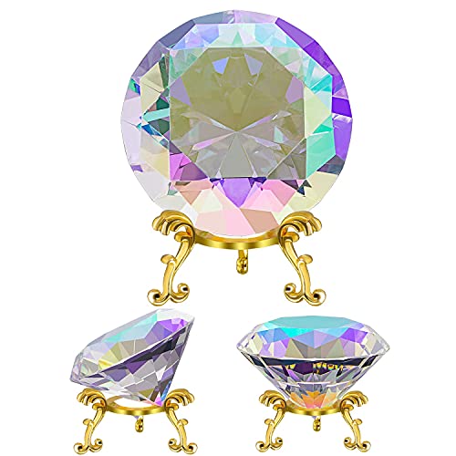 80mm Kristall Diamant Briefbeschwerer, Nageldiamant Hintergrund für Nagelbilder, Schreibtischdekoration, große Strasssteine ​​mit goldener Metallbasis (AB Beschichtung)