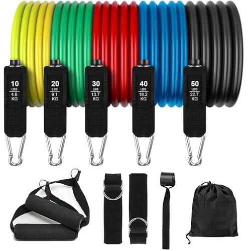 Resistance Bands Fitnessbänder Widerstandsbänder Set: Sports Resistance Fitness Bands Expander Gymnastikband mit 5 Fitnessbänder Expander Tube Bands, Türanker, Griffs, Fußschlaufen für Krafttraining
