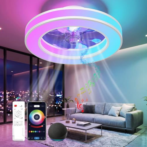 Peasur Leiser Deckenventilator mit Beleuchtung RGBAI, Smart APP Deckenleuchte mit Ventilator Fernbedienung, 6 Windstufen, Sommer/Winter Funktion, für Schlafzimmer Wohnzimmer, Weiß Ø40CM