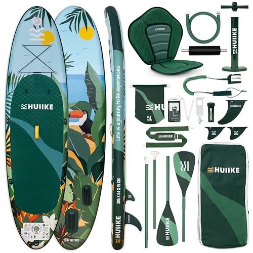HUIIKE Stand Up Paddling Board mit Zubehör, Paddel, Finnen, Pumpe. Paddle Sup Board Aufblasbar Hohe Stabilität und Widerstandsfähigkeit. 305 x 84 x 15 cm, Belastbar bis 130 kg