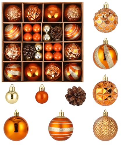 SinLaw Weihnachtsbaumkugeln, 42 Stück Christbaumschmuck, Weihnachtskugeln Kunststoff Set mit Aufhänger Bruchsicher, Rot Orange Weihnachtsdeko für Indoor Outdoor Weihnachtsbaum Deko (Rot Orange)