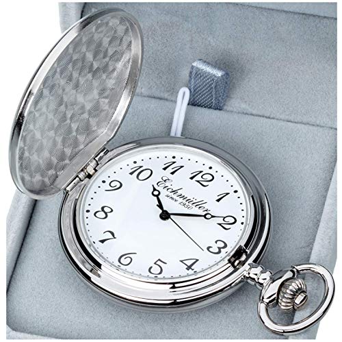 Eichmüller Savonnette Quartz Taschenuhr aufklappbar mit Karabiner Kette und Box