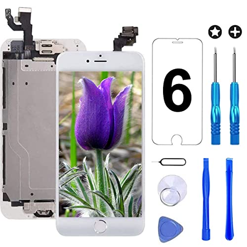 Brinonac Für iPhone 6 Display LCD Touchscreen Kompletter Ersatz Bildschirm Vorinstallierte Frontkamera Hörmuschel Lautsprecher Näherungssensor mit Werkzeug (Weiß)