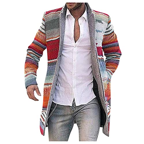 Strickjacke Herren Langarm Wollmantel Herren Lang, Wintermantel Warm Cardigan Schlank Lange Windbreaker Jacken Bunt Knopf Lässige Mantel Outwear Strickpullover Mit Reverskragen Plüsch Gefütterte