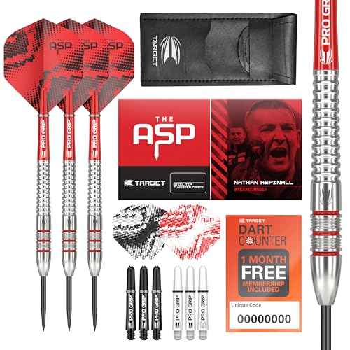 Target Darts Nathan Aspinall 23G Tungsten Steeldart Set - 9 Pro Grip Shafts - 9 Pro Ultra Flights - Darttasche, Dart Zubehör, Wolfram Dart Satz
