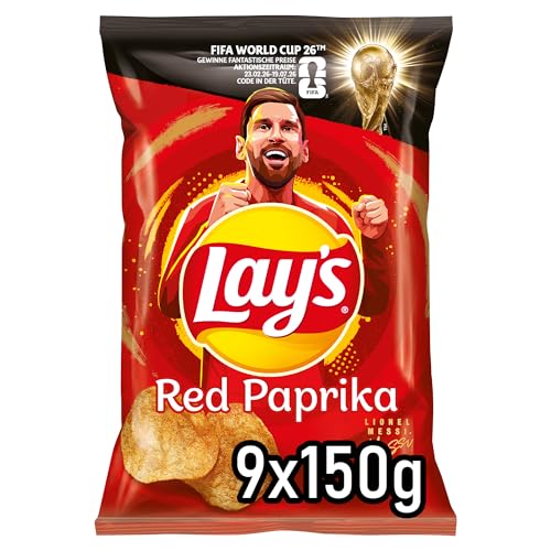 Lay's Red Paprika – Knusprig gewürzte Kartoffelchips für eine gelungene Party, 9 x 150 g (Verpackungsdesign kann abweichen)