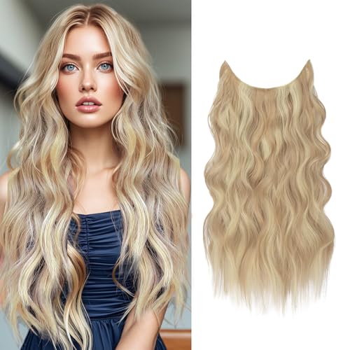 Clip in Haarverlängerung für Damen, Haarverlängerung mit Gummiband Lang Wellig Blond Haarextension Clip Synthetisches Clip in Haarteil für Frauen Haarextension 55CM