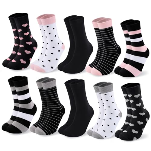 Cirorld Socken Damen 10 Paar,Bunte Baumwollsocken 39-42, Lange Strümpfe, Atmungsaktiv & Bequem, Winter Sportsocken, Streifen Punkte Muster