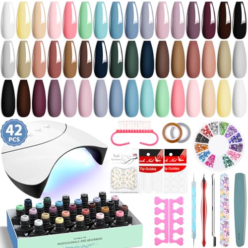 VANREESA Gel Nägel Set, 42Pcs Gelnägel Starterset mit 36W UV Nagellampe