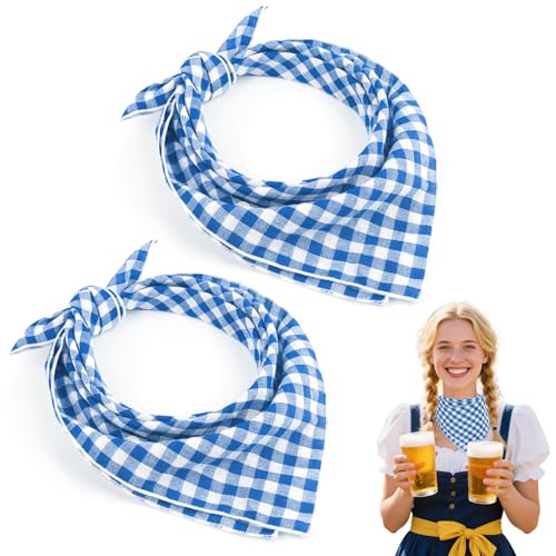 Leikedun 2 Stück Blau Weiß Trachtentuch 55 * 55cm Bierfest Halstücher Kariert Halstuch Bayerische Accessoires für Damen Herren Oktoberfest Outfit Trachten Party (blau-weiß)