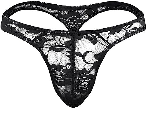 Faringoto Herren transparente Spitze Tanga G-String Unterwäsche, Netz-Tanga, Dessous, atmungsaktive Slips, Schwarz, Einheitsgröße