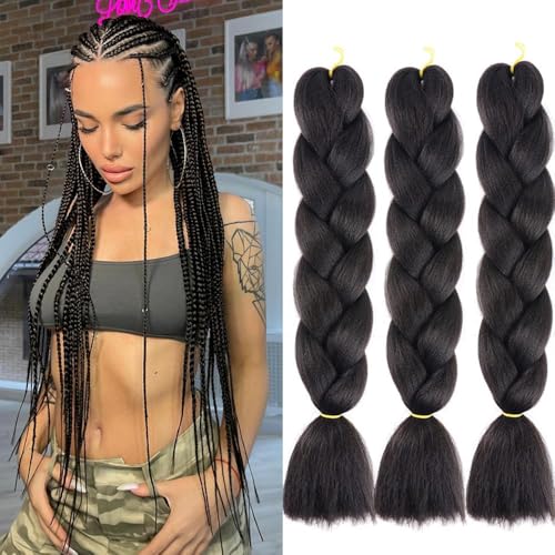 Jooceebaby Kunsthaar Zum Einflechten Easy Braid Vorgedehnte Natural Black Braids Extensions HaarverläNgerungen 24 Zoll 3packs Haar Zum Einflechten Schwarz Braids ZopfverläNgerungen