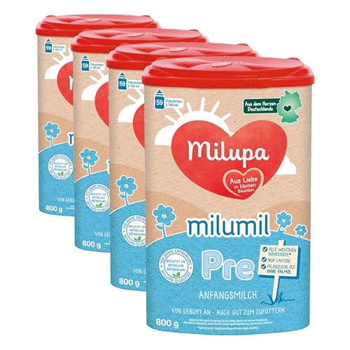Milupa Milumil Pre – Anfangsmilch von Geburt an – Baby-Milchpulver – Mit wichtigen Nährstoffen und ohne Palmöl – 1 x 800 g (Packung mit 4)