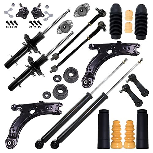 BESTPRICE 4x Gasdruck Stoßdämpfer Vorne und Hinten Federbein inkl. Domlager & Staubschutzsatz + 2x Koppelstange + 2x Spurstange + 2x Querlenker Vorne