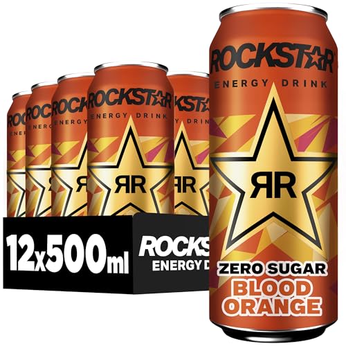 Rockstar Energy Drink Blood Orange - Zero Sugar - Koffeinhaltiges Erfrischungsgetränk mit Blutorange Geschmack ohne Zucker, EINWEG (12 x 500ml)