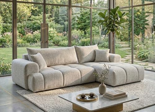 B&B HOME Big-Sofa Vitton II, L-Form, Cord-Bezug, Beige, Schlaffunktion, Bettkasten, Skandinavisch (Armlehne rechts)