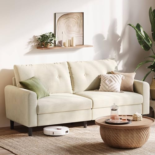 LINSY HOME Sofa 3 Sitzer, 201cm Breit Sofas mit Verstellbarer Sitztiefe, Kleine Sofacouch für Wohnzimmer Schlafzimmer Wohnung Büro