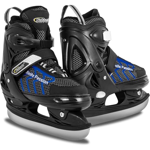 Nattork verstellbare Kinder Eisrutsche für Jungen Mädchen Erwachsene, weiche Polsterung und verstärkte Knöchelstütze Eishockey-Skates（Blue, M）