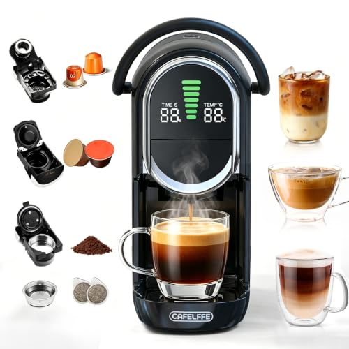 CAFELFFE 4-in-1 Kapselkaffeemaschine, 20 Bar, 600 ml Wassertank, 7-stufige Wassermengen- und Temperaturregelung, kompatibel mit NS*/DG*/ESE-Pads und Kaffeepulver, Schwarz