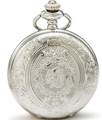 SEWOR Classic geschnitzt Shell Zifferblatt Japanisches Quarz-Uhrwerk Taschenuhr mit Fashion Double Kette (Metall & Leder) (Silver)
